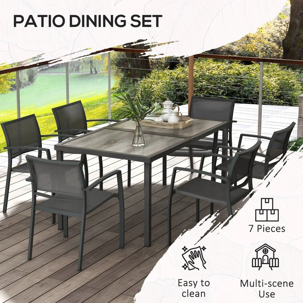 Outsunny Seven-Piece Casual Outdoor Dining Set, with Wood-Effect Table - Grey 5