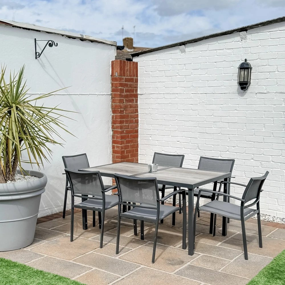Outsunny Seven-Piece Casual Outdoor Dining Set, with Wood-Effect Table - Grey 6