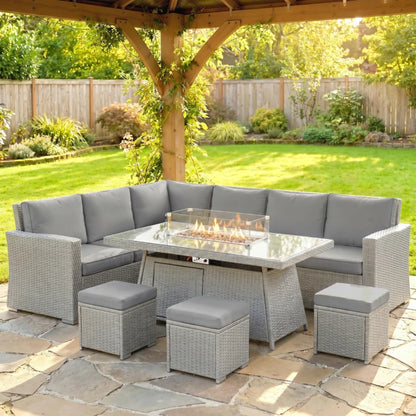 Outsunny Seven-Piece Firepit Table Rattan Sofa Set - Grey