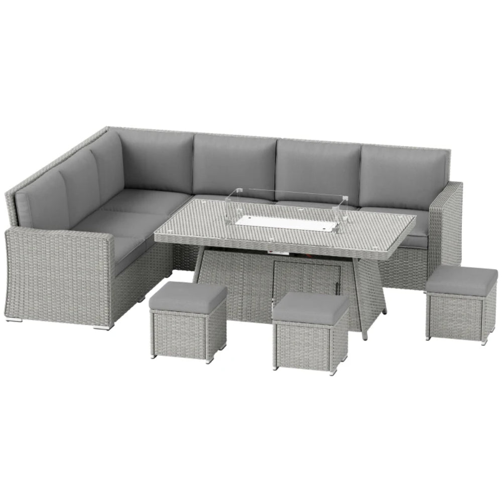 Outsunny Seven-Piece Firepit Table Rattan Sofa Set - Grey
