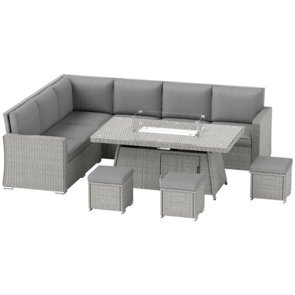 Outsunny Seven-Piece Firepit Table Rattan Sofa Set - Grey