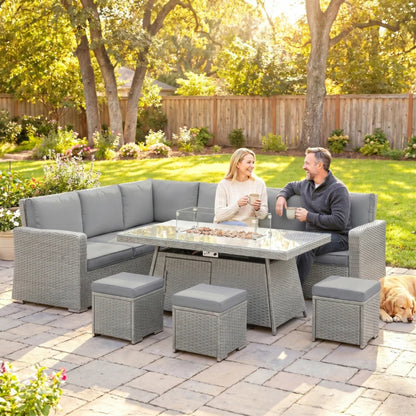 Outsunny Seven-Piece Firepit Table Rattan Sofa Set - Grey