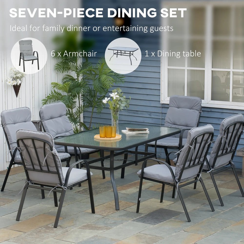 Outsunny Seven-Piece Garden Dining Set with Cushions 15