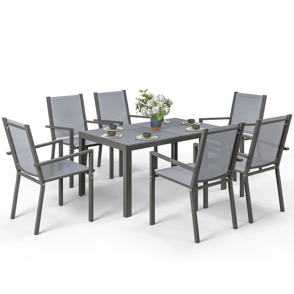 Outsunny Seven-Piece Garden Dining Set, with Plastic Wood-Top Table 10