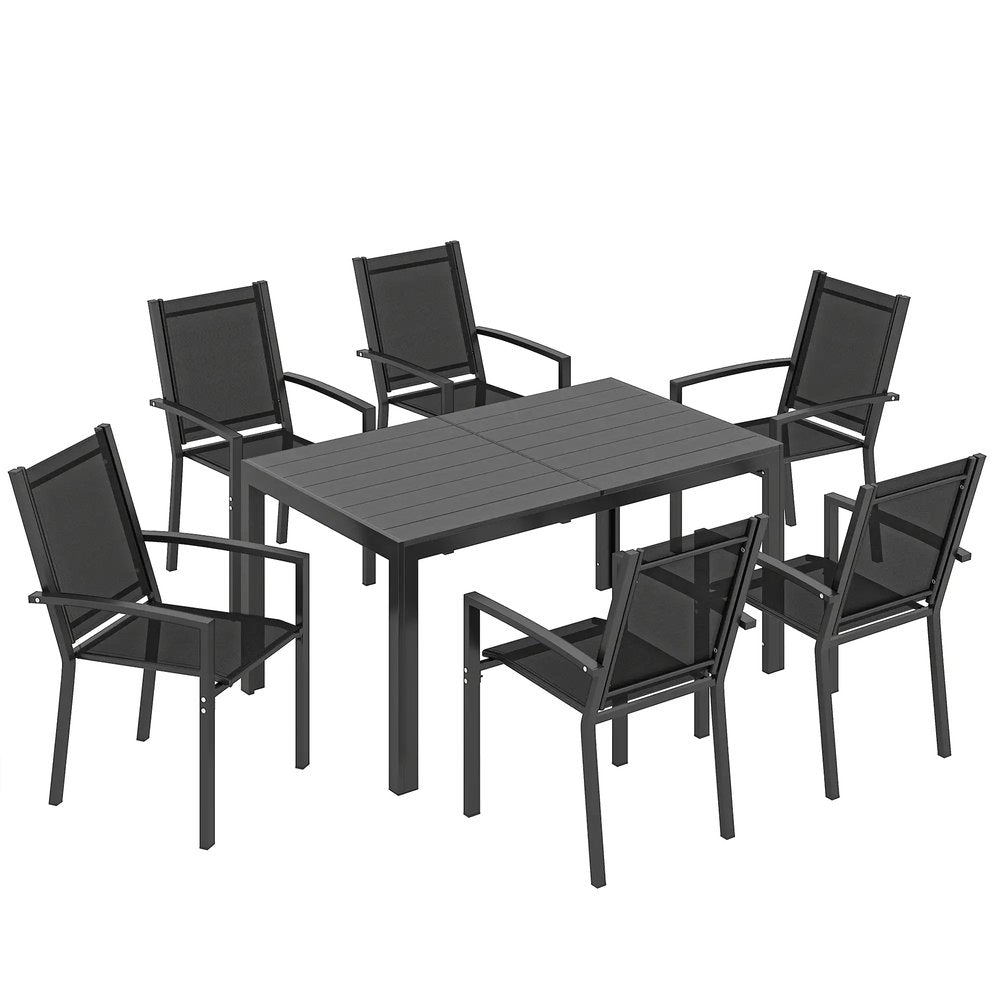 Outsunny Seven-Piece Garden Dining Set, with Plastic Wood-Top Table 11