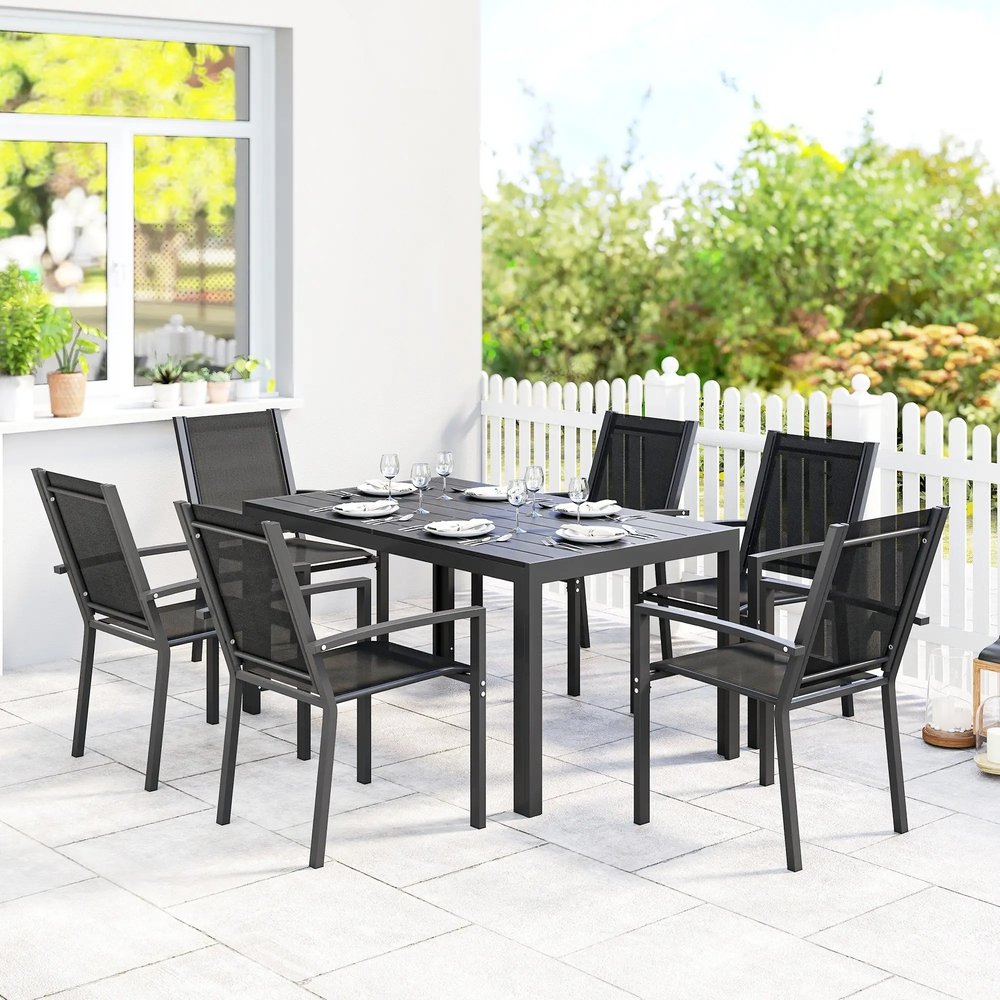 Outsunny Seven-Piece Garden Dining Set, with Plastic Wood-Top Table 12