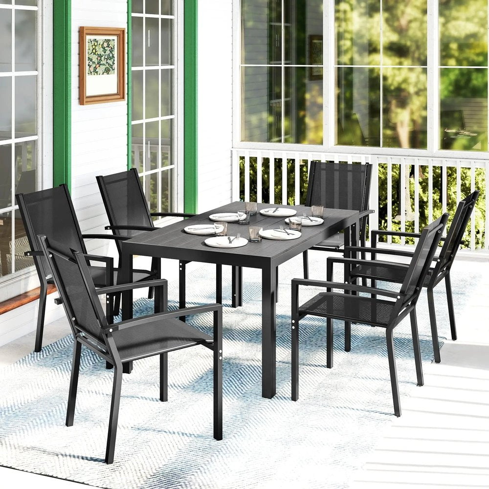 Outsunny Seven-Piece Garden Dining Set, with Plastic Wood-Top Table 18