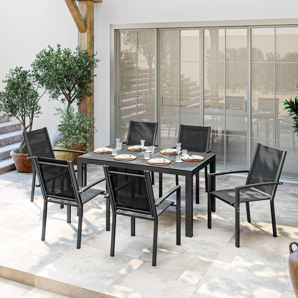 Outsunny Seven-Piece Garden Dining Set, with Plastic Wood-Top Table 19