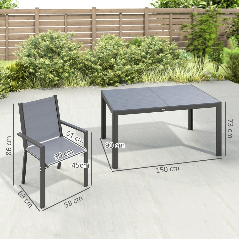 Outsunny Seven-Piece Garden Dining Set, with Plastic Wood-Top Table 2