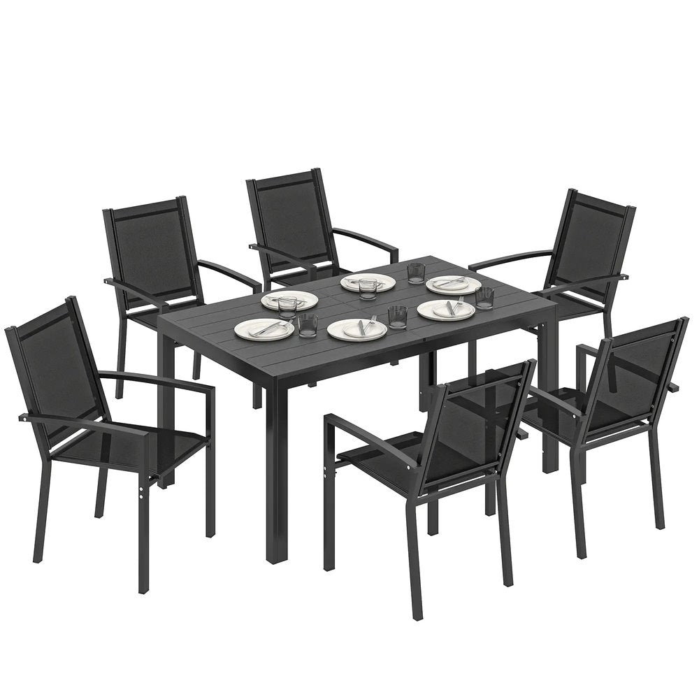 Outsunny Seven-Piece Garden Dining Set, with Plastic Wood-Top Table 20