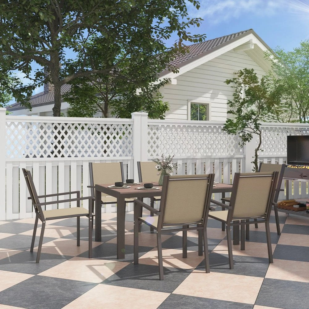 Outsunny Seven-Piece Garden Dining Set, with Plastic Wood-Top Table 23