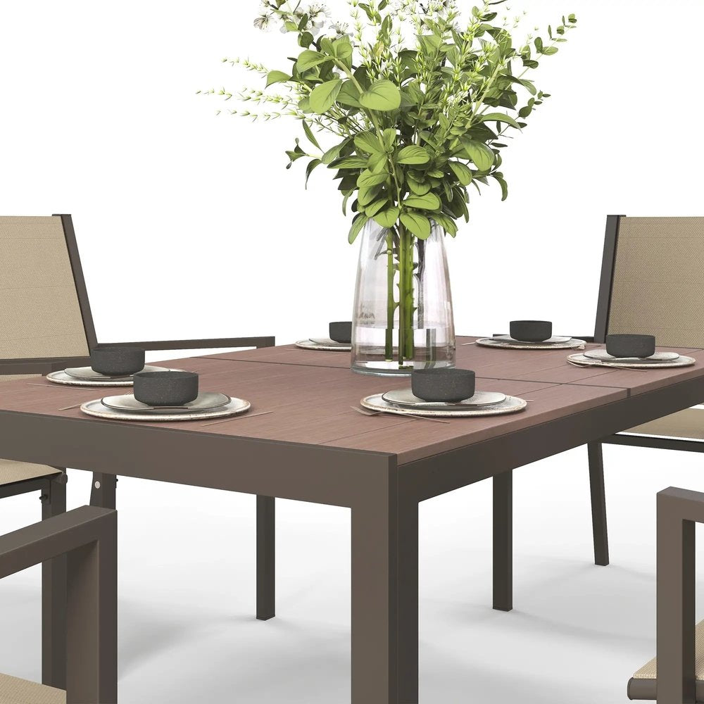 Outsunny Seven-Piece Garden Dining Set, with Plastic Wood-Top Table 28