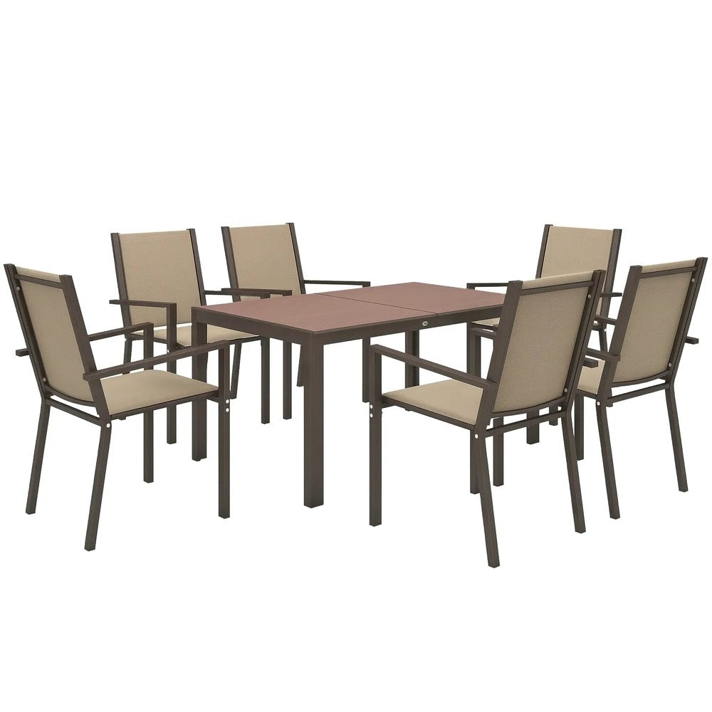 Outsunny Seven-Piece Garden Dining Set, with Plastic Wood-Top Table 31