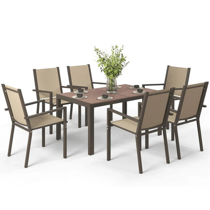 Outsunny Seven-Piece Garden Dining Set, with Plastic Wood-Top Table 32