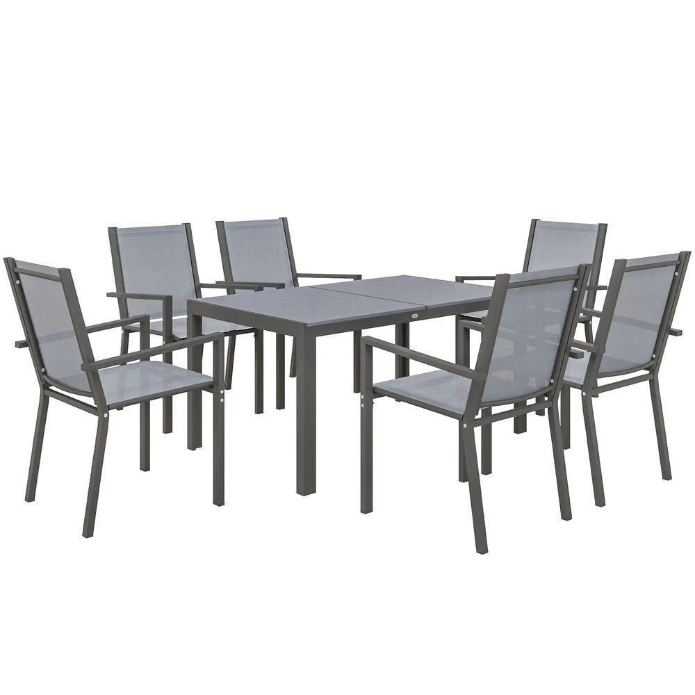 Outsunny Seven-Piece Garden Dining Set, with Plastic Wood-Top Table 