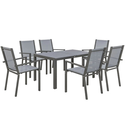 Outsunny Seven-Piece Garden Dining Set, with Plastic Wood-Top Table 