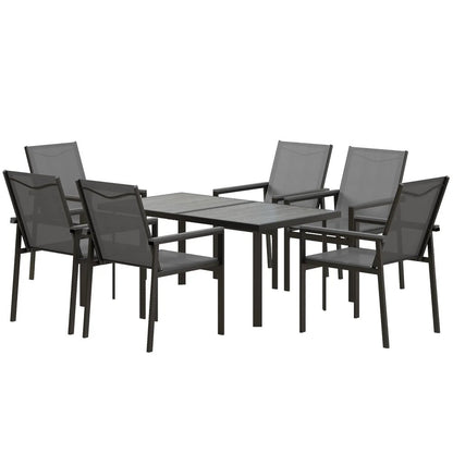 Outsunny Seven-Piece Metal Dining Set with Glass-Top Table and Texteline Chairs - Grey 10