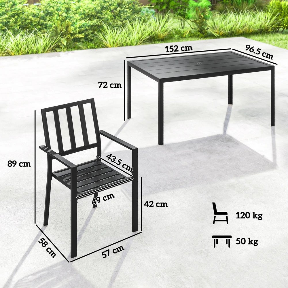 Outsunny Seven-Piece Minimal Metal Garden Dining Set, with Parasol Hole - Black 2
