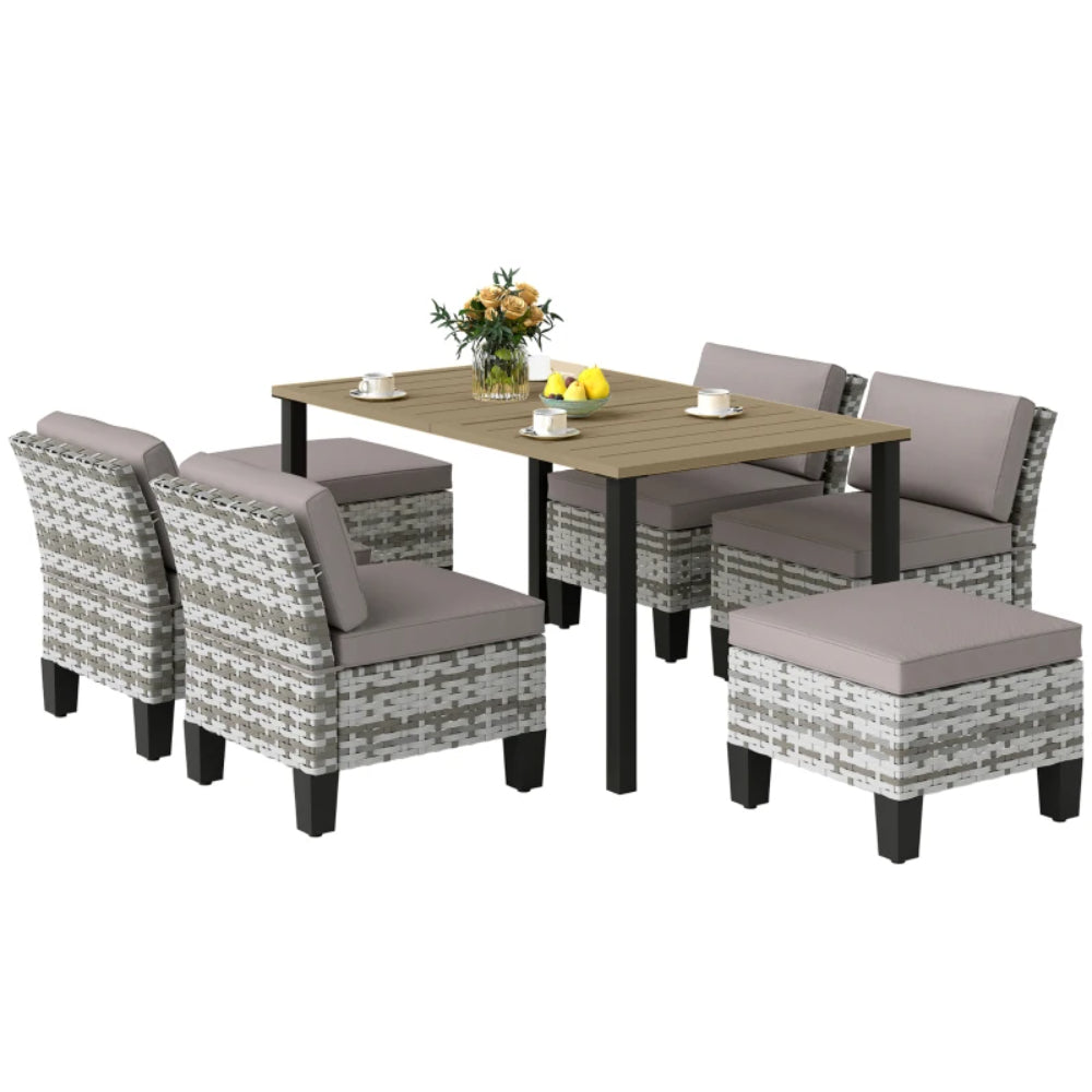 Outsunny Seven-Piece Rattan Dining Set - Grey