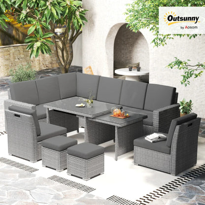 Outsunny Seven-Piece Rattan Garden Sofa Set, with Expanding Table