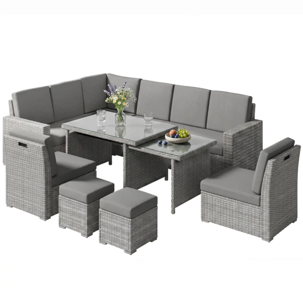 Outsunny Seven-Piece Rattan Garden Sofa Set, with Expanding Table