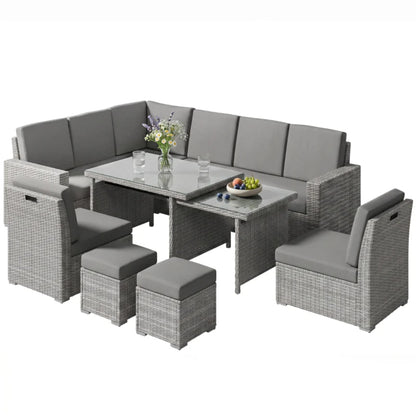 Outsunny Seven-Piece Rattan Garden Sofa Set, with Expanding Table