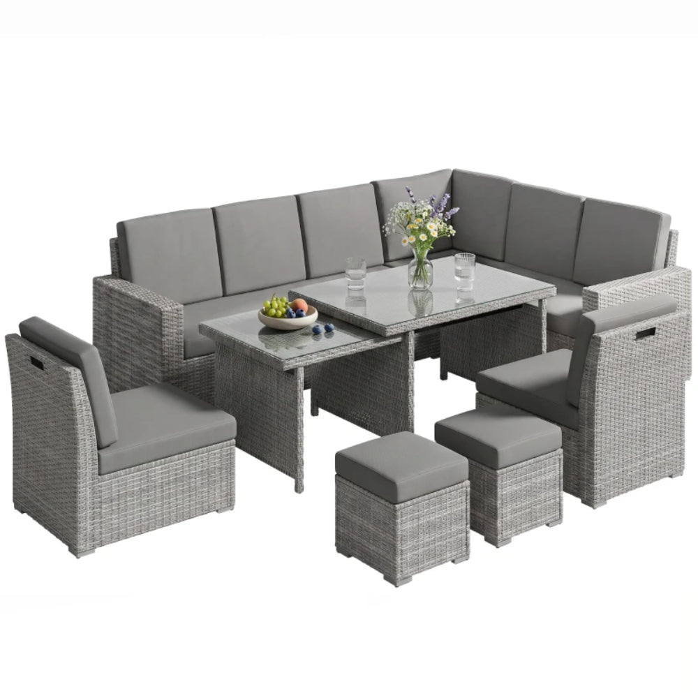 Outsunny Seven-Piece Rattan Garden Sofa Set, with Expanding Table