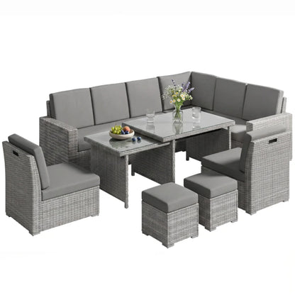 Outsunny Seven-Piece Rattan Garden Sofa Set, with Expanding Table