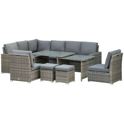 Outsunny Seven-Piece Rattan Garden Sofa Set, with Expanding Table