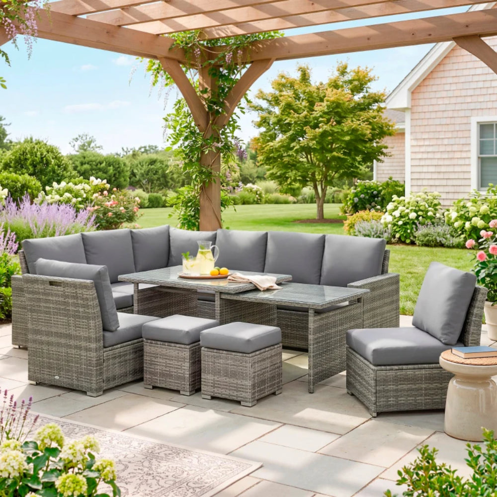 Outsunny Seven-Piece Rattan Garden Sofa Set, with Expanding Table