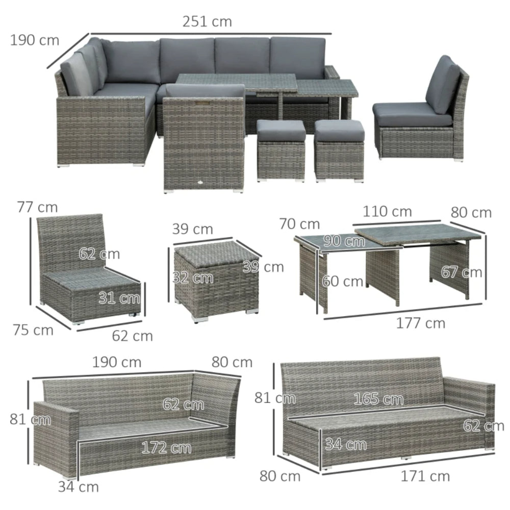 Outsunny Seven-Piece Rattan Garden Sofa Set, with Expanding Table