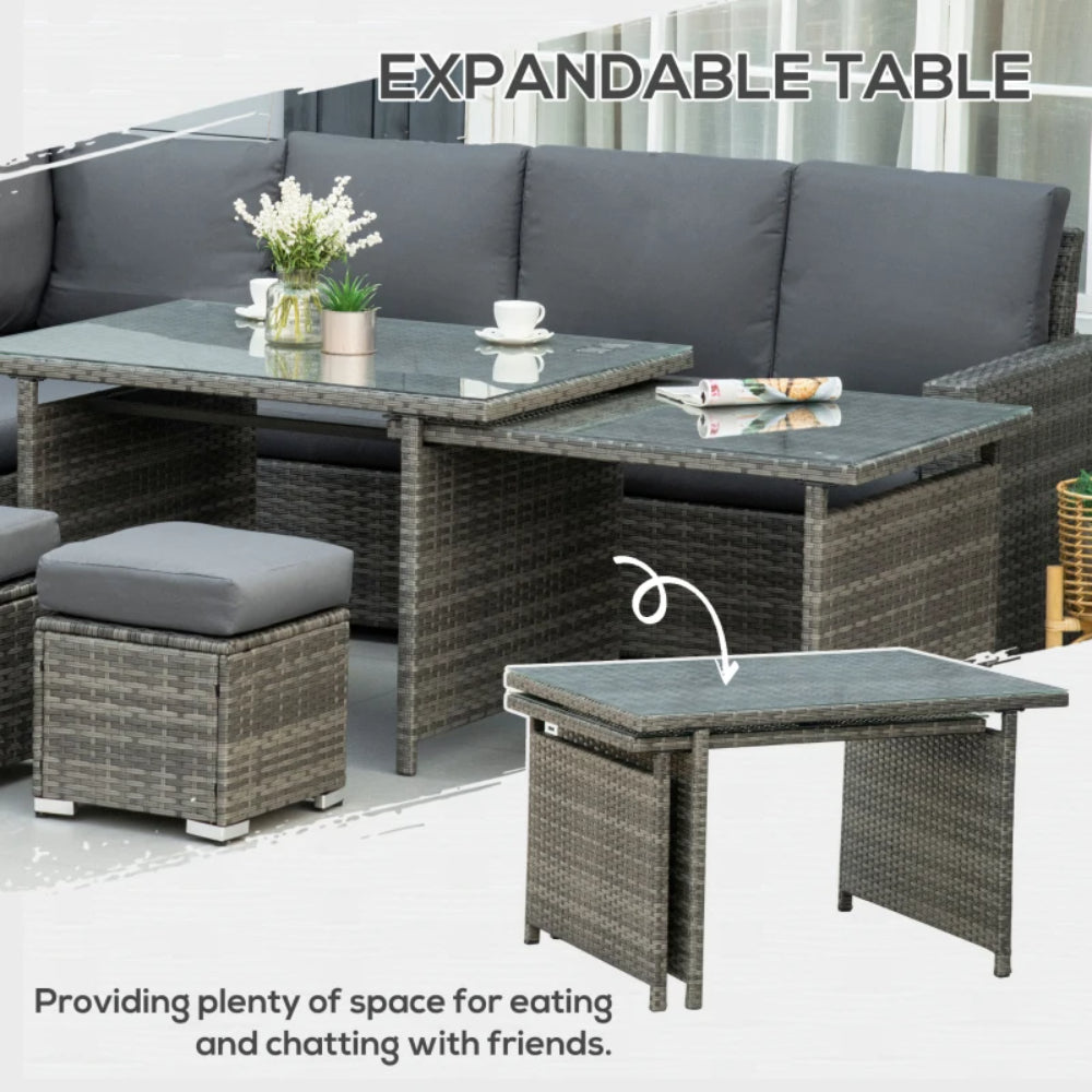 Outsunny Seven-Piece Rattan Garden Sofa Set, with Expanding Table