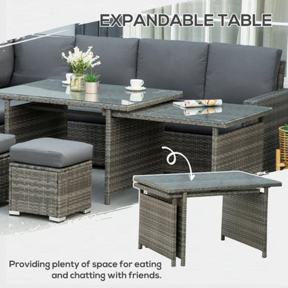 Outsunny Seven-Piece Rattan Garden Sofa Set, with Expanding Table