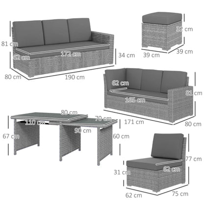 Outsunny Seven-Piece Rattan Garden Sofa Set, with Expanding Table