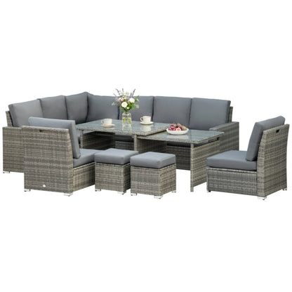 Outsunny Seven-Piece Rattan Garden Sofa Set, with Expanding Table