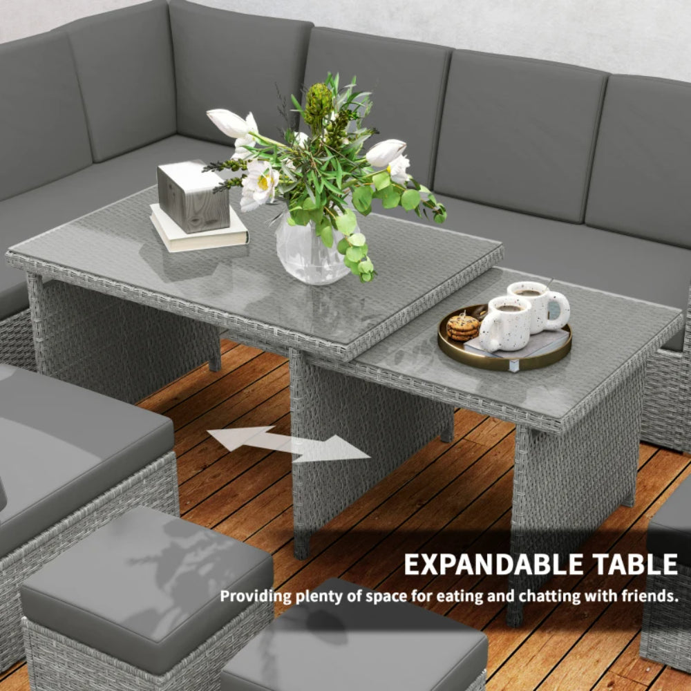 Outsunny Seven-Piece Rattan Garden Sofa Set, with Expanding Table