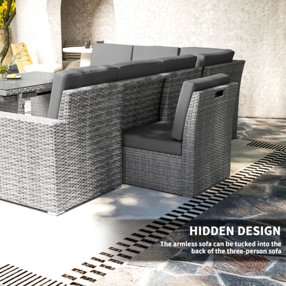 Outsunny Seven-Piece Rattan Garden Sofa Set, with Expanding Table