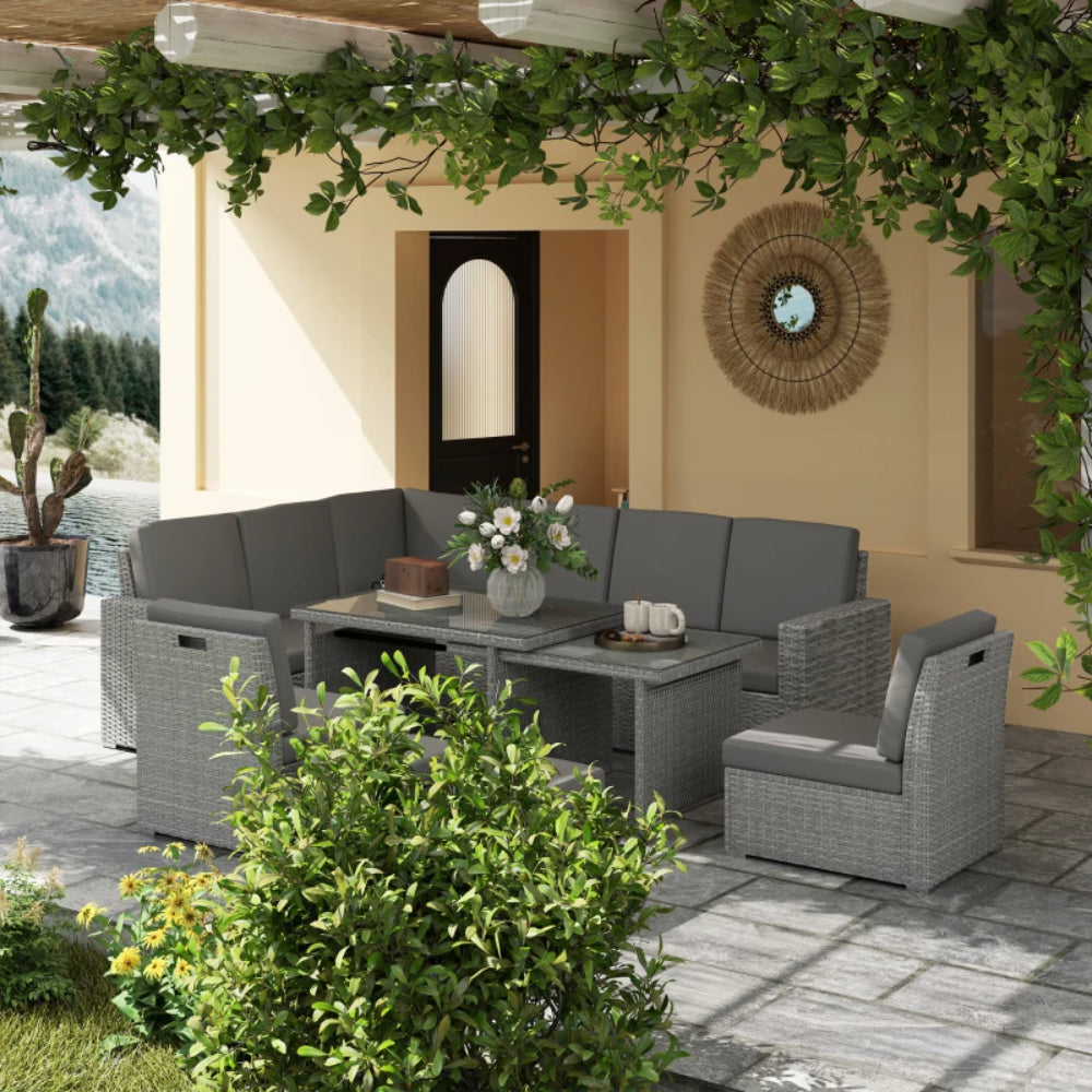 Outsunny Seven-Piece Rattan Garden Sofa Set, with Expanding Table