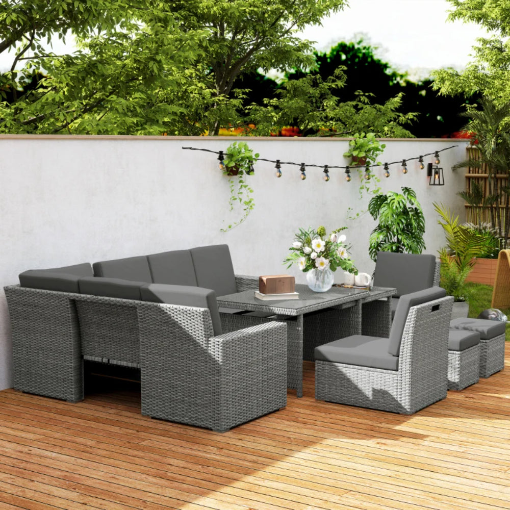 Outsunny Seven-Piece Rattan Garden Sofa Set, with Expanding Table