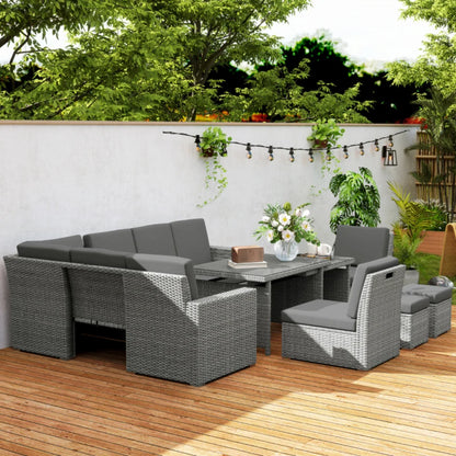 Outsunny Seven-Piece Rattan Garden Sofa Set, with Expanding Table