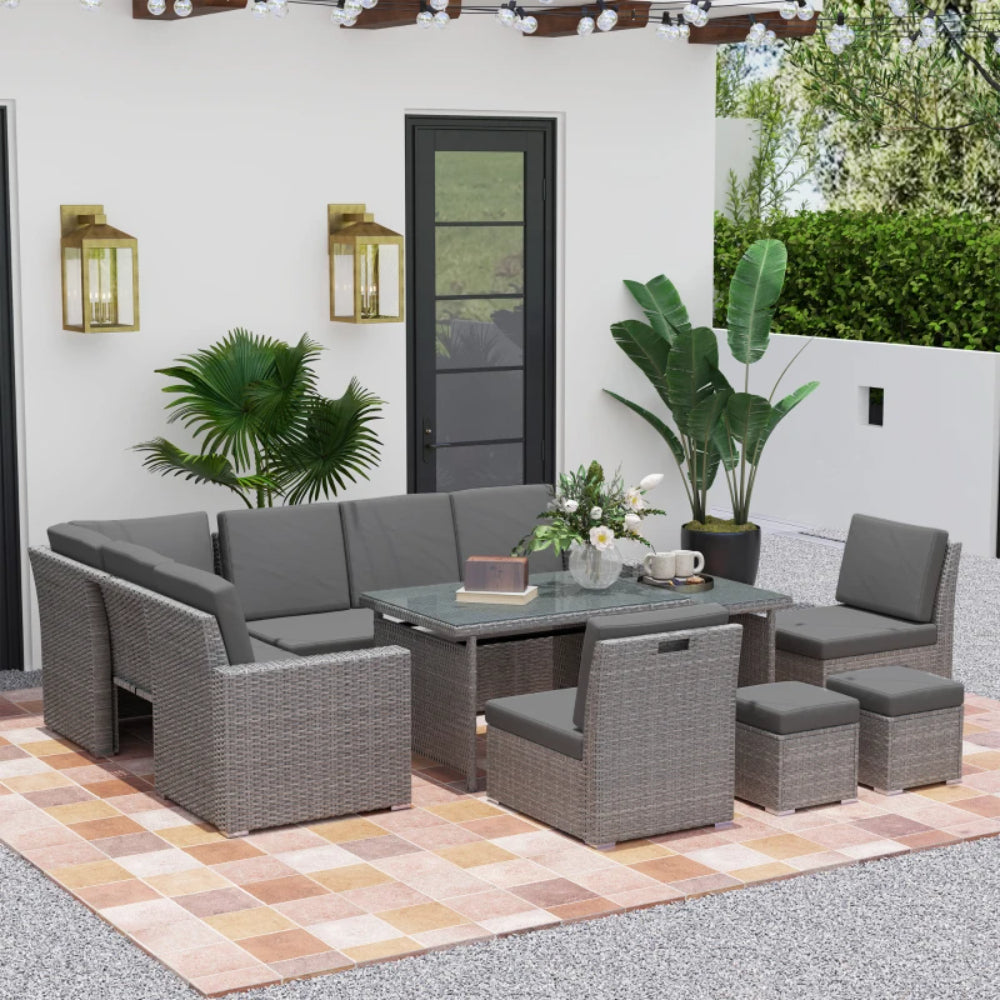 Outsunny Seven-Piece Rattan Garden Sofa Set, with Expanding Table