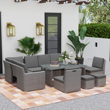 Outsunny Seven-Piece Rattan Garden Sofa Set, with Expanding Table