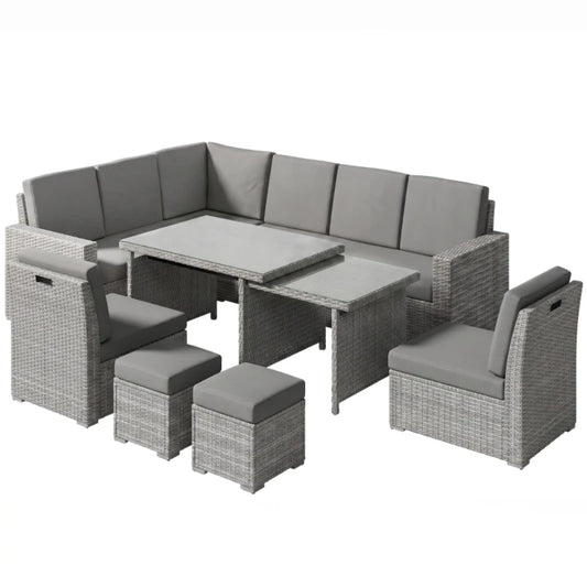 Outsunny Seven-Piece Rattan Garden Sofa Set, with Expanding Table