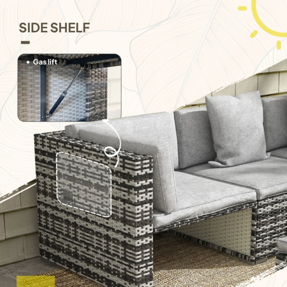 Outsunny Seven-Piece Rattan Patio Furniture Set, with Cushions - Grey