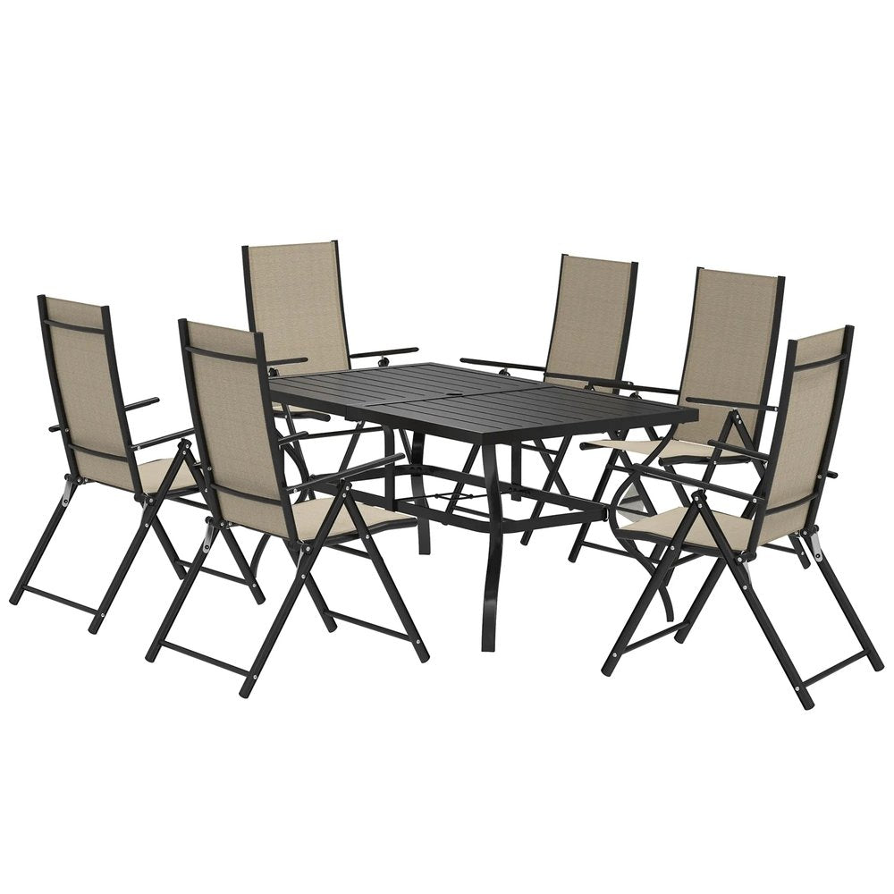 Outsunny Seven-Piece Steel Outdoor Dining Set, with Parasol Hole 