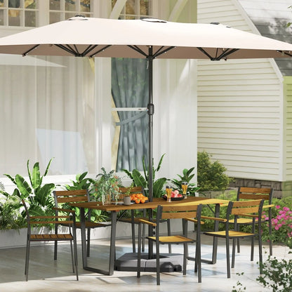 Outsunny Seven-Piece Wood Panel Patio Dining Set with ?5 cm parasol hole - Brown/Black 8