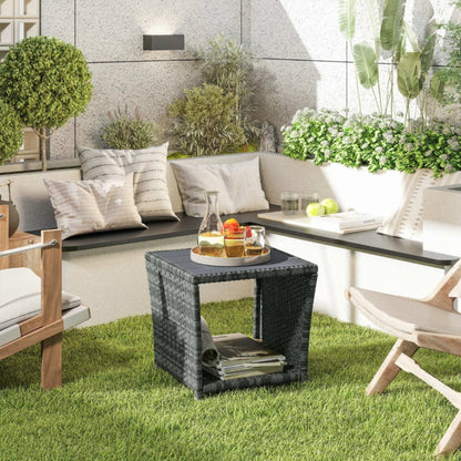 Outsunny Side Table 2-Tier Outdoor Coffee Table with Storage Shelf PS Wood Slat Top