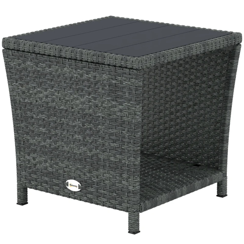 Outsunny Side Table 2-Tier Outdoor Coffee Table with Storage Shelf PS Wood Slat Top