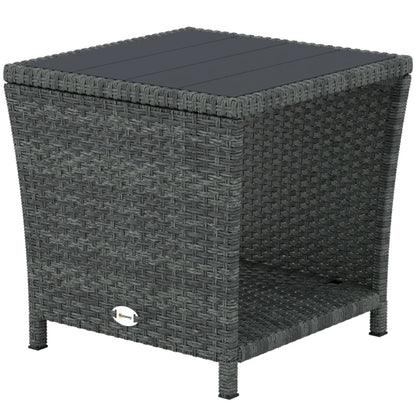 Outsunny Side Table 2-Tier Outdoor Coffee Table with Storage Shelf PS Wood Slat Top