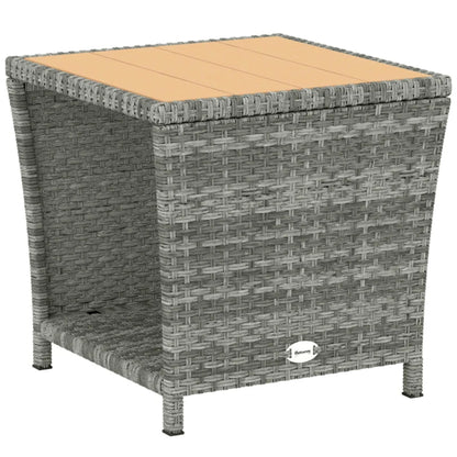 Outsunny Side Table 2-Tier Outdoor Coffee Table with Storage Shelf PS Wood Slat Top